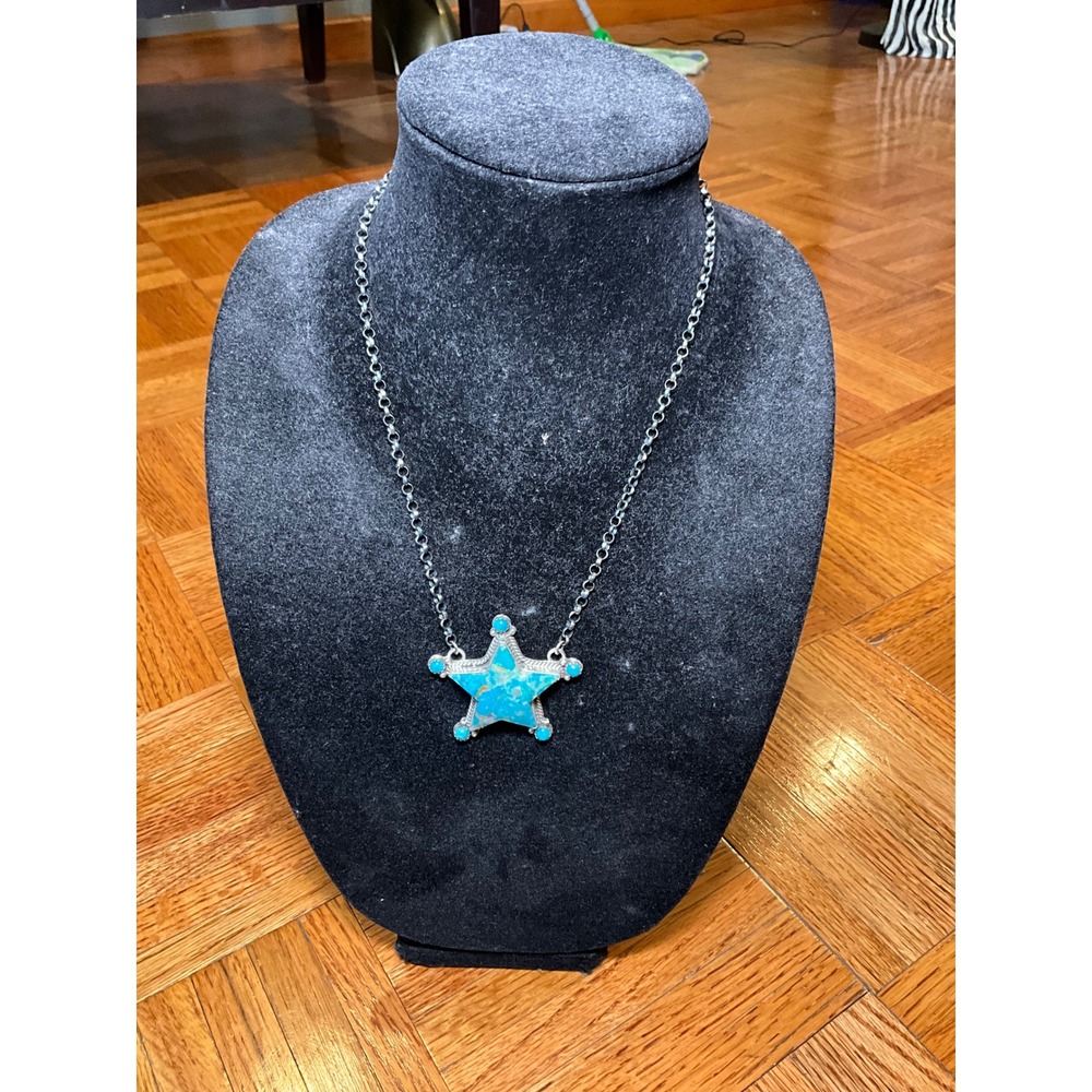 P Yazzie Navajo Sterling Silver Turquoise Star Pendant Necklace‎ Southwestern